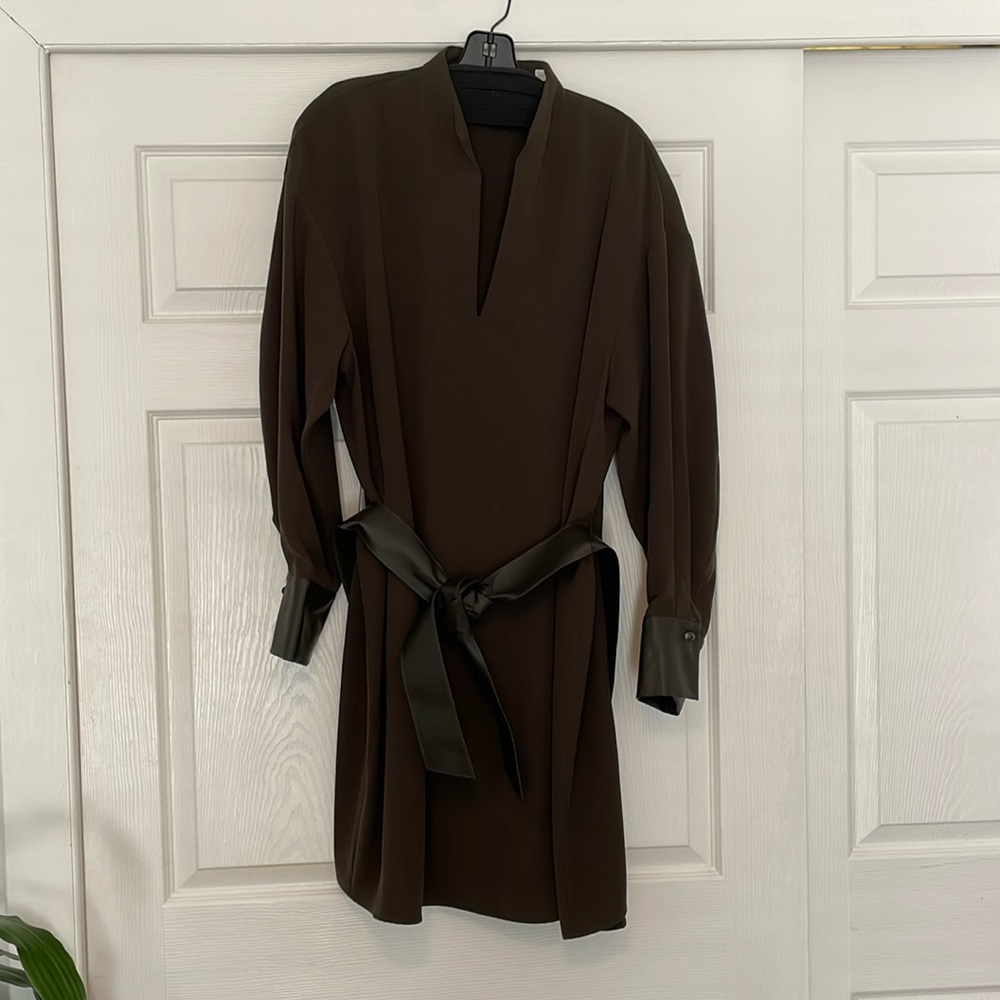 Vince XL long sleeve olive dress faux leather details